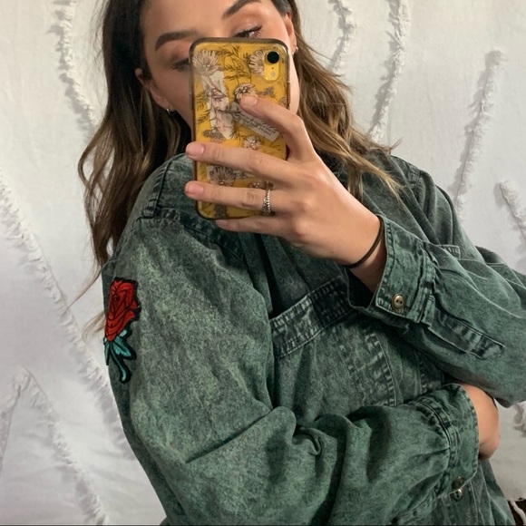 unique acid wash black/green denim button down - Picture 4 of 6